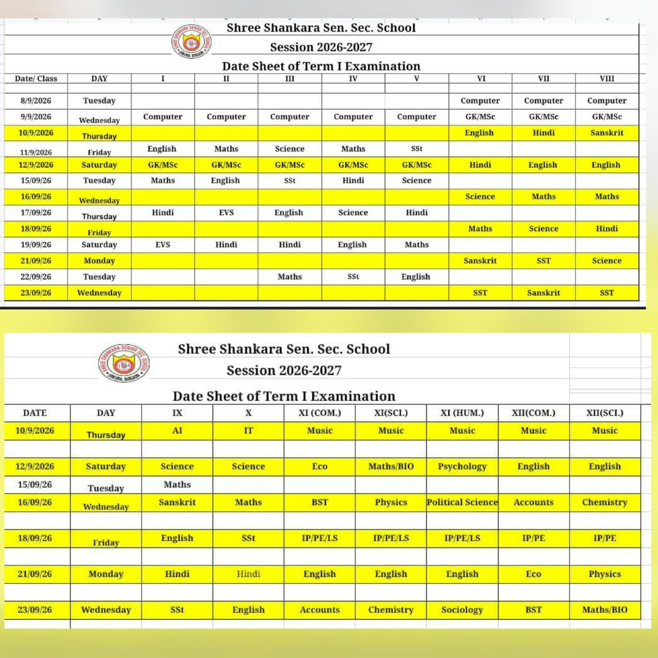 Image attached to notice: TERM–I EXAMINATION 2026–27